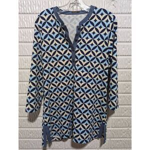 J. McLaughlin Women's M Light Blue Dark Blue And White Pattern Nylon Tunic Top